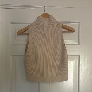 Sleeveless Cream Turtleneck Cropped Sweater